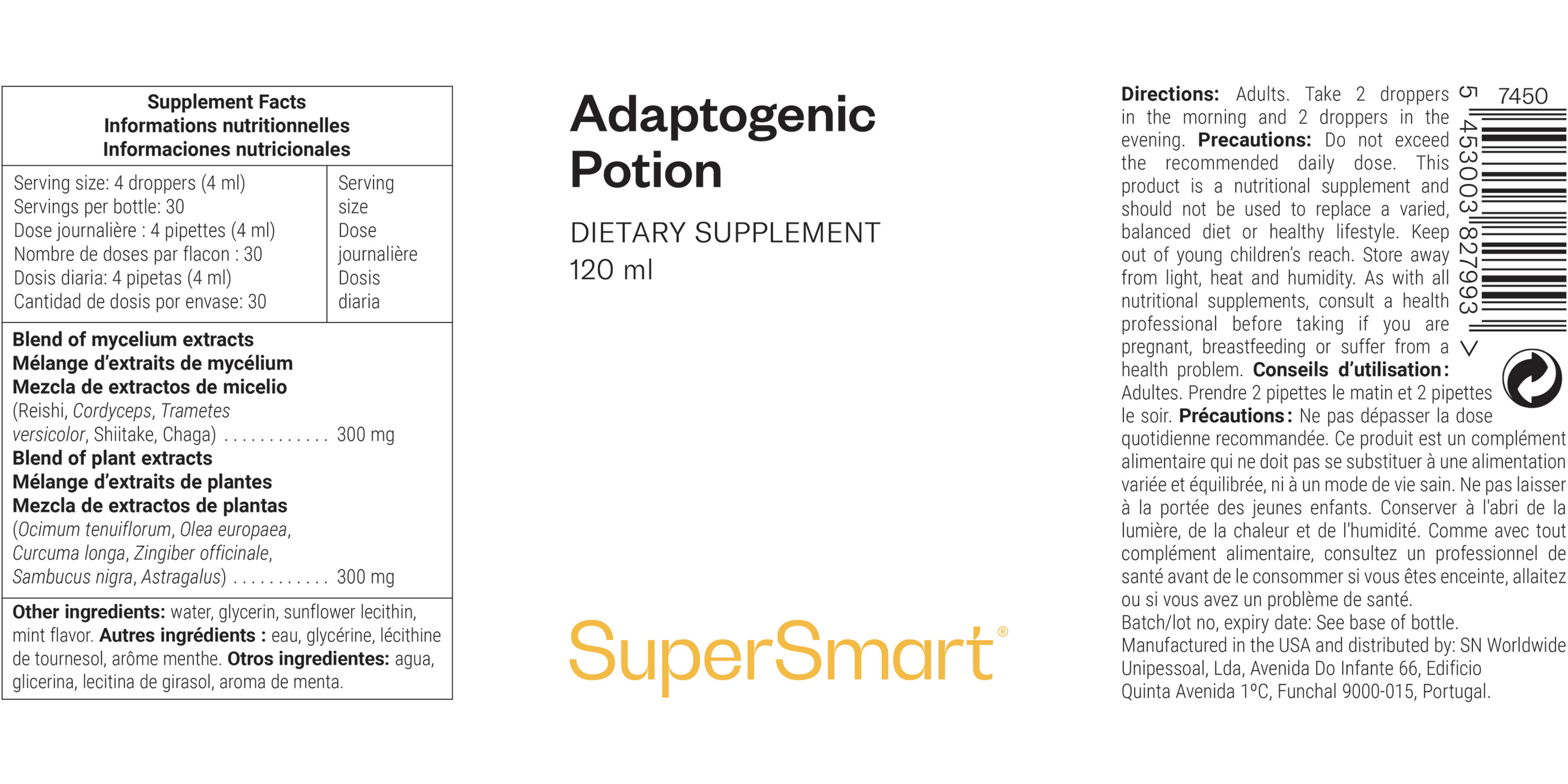 Pot containing adaptogenic herb and mushroom supplement 